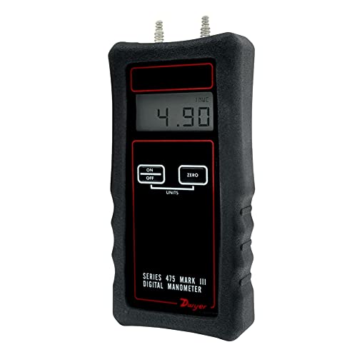 Dwyer 475-1-FM Дигитален манометар + заштитен гумен подигање. Пос, нег, различен притисок. Опсег од 0 до 20,00 W.C. Воздух или природен