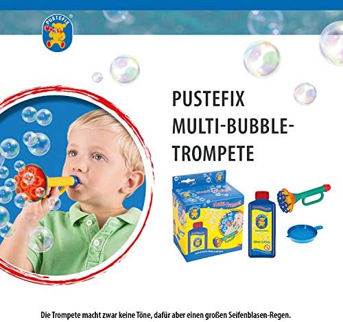 Pustefix Multi Bubble Trumbet Dlowting Toy For Kids Set вклучува вентилатор на труба, шише и течна послужавник од 8,45 мл меурчиња
