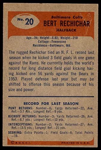 1955 Bowman 20 BERT Rechichar Baltimore Colts VG Colts Tennessee
