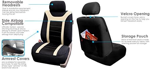 FH Group Car Seat Covers Combo Sports Целосен сет додатоци за беж Ван Седиште за седишта, воздушно перниче и поделено задно седиште