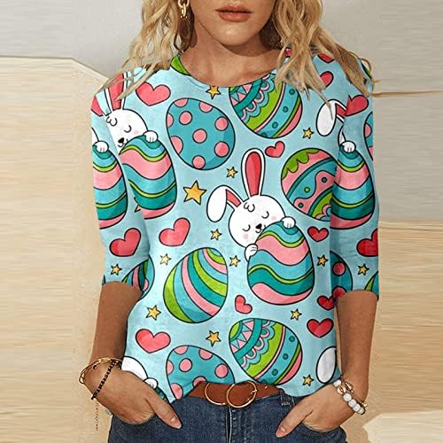 Велигденска зајаче кошула за жени 3/4 ракав маичка блуза трендовски тркалезен врат Туника врвови од блузи со преголеми маички