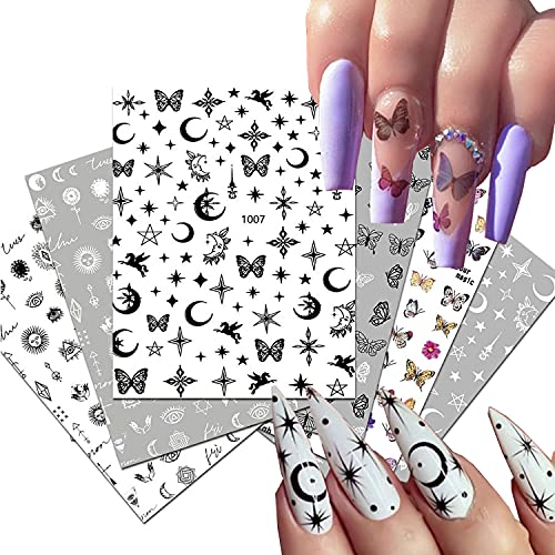 Метални налепници за нокти 3Д самолепливи декорации за нокти, црна бела пеперутка starвезда Месечина линија на нокти налепници