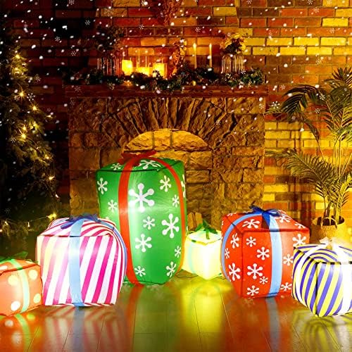 VINSOT FT LONG CHRISTOR CHIRNATEL CINFATABLE Подароци кутии со LED светла на отворено декорација Божиќни кутии за подароци изградени во автоматски
