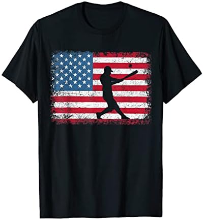 2023 година Нова маичка маица за бејзбол маица Обичен маица 3Д четврти јули знаме Ретро маица чиста долга ракав