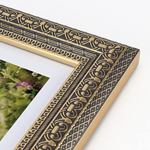 Qutrey 4x6 Рамки за слики сет од 6, украсена гроздобер рамка за фотографии 4 на 6 со мат за украс на wallидови и таблети, античко злато
