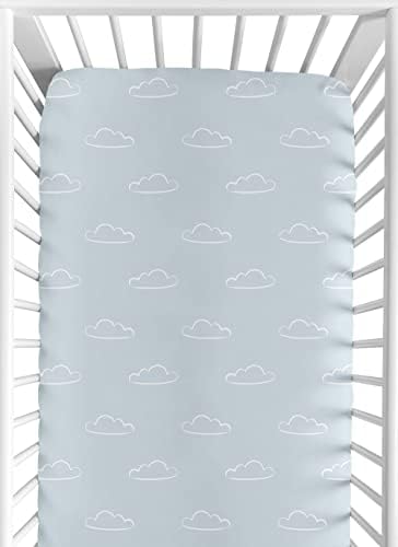 Слатка Jојо дизајнира сини облаци момче опремено креветче за креветчиња или расадник за кревет за деца - чеша и бело облачно небо за