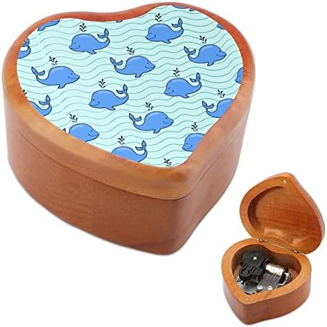 Морски живот риба животни гроздобер дрвена часовна музичка кутија музичка кутија во форма на срцеви подароци за семејни пријатели