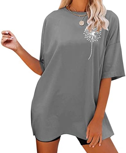 Kcjgikpok плус големина женски блузи, графички печатење кратки ракави екипаж вратот летен туника врвни слатки женски маички