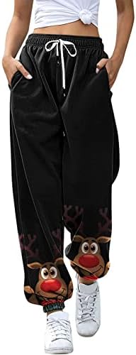 Панталони од пот, за жени, обични Божиќни печати, графички карго Капри Пант Палацо, дневна панталона со џеб