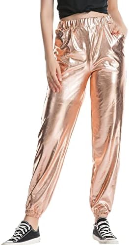 Сјајни кожни хеланки на жените, влажни изглед металик со високи половини панталони задникот за лифт, истегнат хулахопки хип хоп