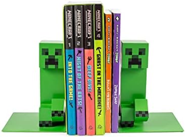 Minecraft 6-Инчен Creeper Bookends, Сет од 2 | Полица За Книги Декор Соба Најважен, Организатор За Складирање За Полици И Десктоп Компјутери,