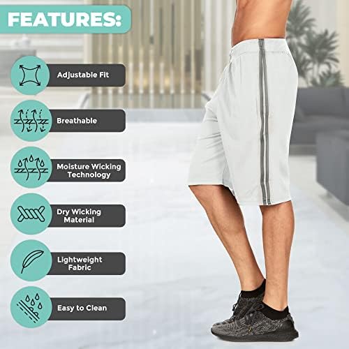 Атлетски шорцеви на Daresay Mens со џебови, тренингот со активни шорцеви за перформанси - 5 пакувања
