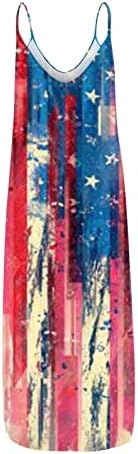 Lmdudan 4 -ти јули Ден на независност на Денот на независноста Американско знаме печатење Тесен моден фустани фустан без ракави со џебови