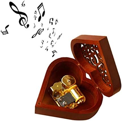Yfqhdd Рачно изработена дрвена музичка кутија во форма на срце за девојка, музичка кутија, подарок за роденден, lубовник, подарок