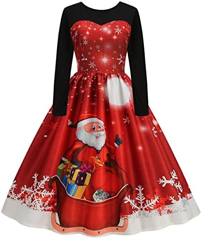 Божиќен женски класичен чај фустан со долг ракав против фустан со вратот со појас за коктел за коктел забави фустани