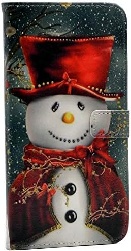 iPhone 7 Плус Случај-Прекрасна Божиќ Снешко Со Црвена Шамија И Врвот Шапка Кожа Паричник Случај Стојат Покритие Со Готовина Картичка Слотови