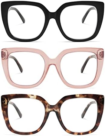 3-Пакет Ретро Преголеми Квадратни Очила За Читање За Жени Големи Стилски Сини Светлосни Блокирачки Читатели АМ6072