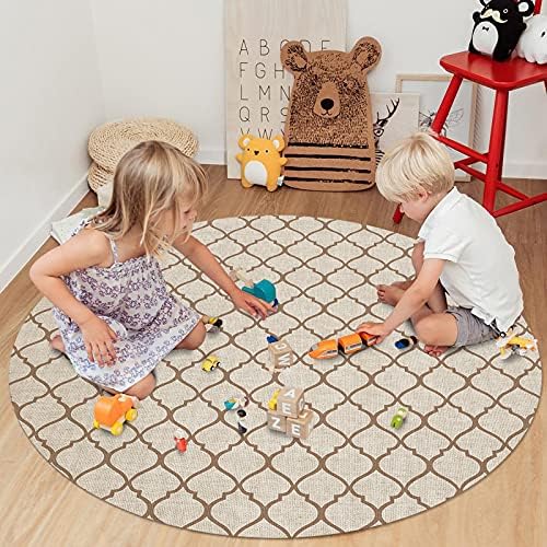 Голем килим за дневна соба за дневна соба, 4-ти килими кои не се лизгаат за детска соба, рустикален марокански геометриски quatrefoil khaki решетка