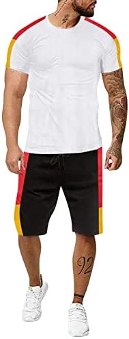 Машки 2 парчиња летни облеки Класични вклопуваат маици со краток ракав и шорцеви за трчање поставени обични летни спортски костуми