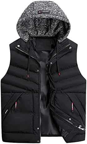 Fsakjkee Зимски пуфер елек за мажи, зимски обложен со крзно култура елек обична густа меколка елек тежина од пот zipper јакни