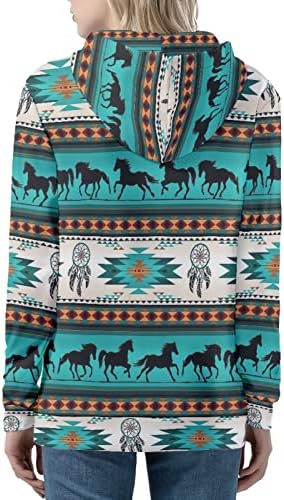 Bulopur Tie Dye Women'sенски дуксери со долги ракави Обични влечења, Ацтек Зипер Пуловер облека лабава качулка, пролетен качулка од качулка