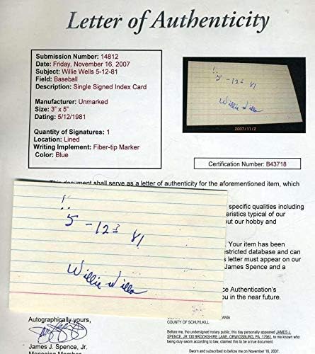 Вили Велс Јса Автограм 3х5 Индекс Картичка Автентична Рака Потпишан-Млб Намалување Потписи