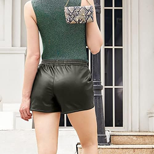 Цврсти женски кожни шорцеви еластични високи половини со кратки панталони со кратки панталони со џокери со џебови што се протегаат лето 2023 година