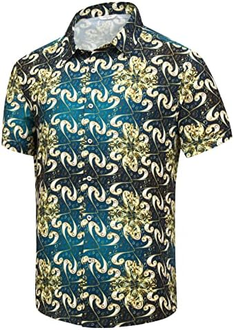 Шелочки машки хавајски кошули кратки ракави лежерни копче надолу кошули лето тропска цветна плажа кошула