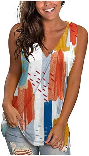 Резервоар за жени, жени лабави вклопуваат цветни кошула врвови против резервоари без ракави на вратот трендовски летни удобни слатки маички