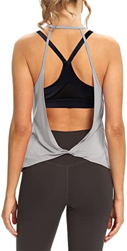 Врвови за вежбање со отворен грб за жени секси високи резервоари за вратот на теретани за спортски кошули