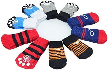 Контрола на влечење на влечење памучни чорапи во затворено кучиња Ненкид плетени чорапи 5 пакувања, 4 велкро и прикажана боја
