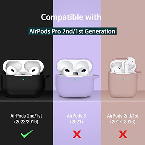 R-Fun AirPods Pro 2-ри/1-та генерација на куќиште со клуч за клучеви POMPOM, целосни заштитни додатоци за силиконска кожа за жени