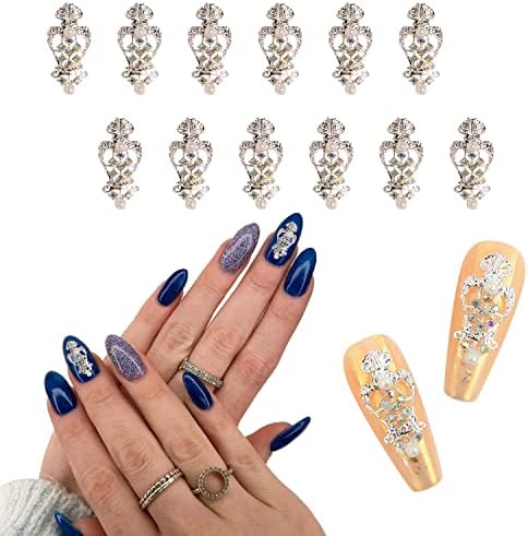 Baiyiyi 3D Silver Nail Art Charms Rhinestones Музички белешки за нокти привлечности со сјајни кристали дијаманти луксузни додатоци за