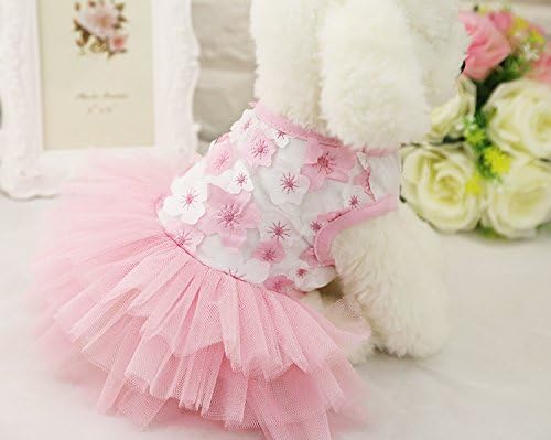 Yaodhaod Dog Princess Fasure, кучиња Туту здолниште венчаница летна праска цвет со ливчиња за везење тул руфли фустани за роденденска забава
