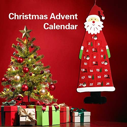 Божиќен Календар За Доаѓање 2021 Деца-Еднократно користење Календар За Одбројување На Божиќ На Дедо Мраз со Џебови од 24 Дена, Божиќни Подароци