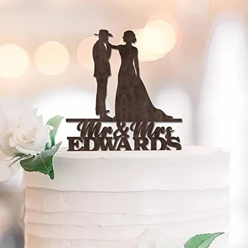 Ангажман свадбена торта топер персонализирана смешна за парови за забава за свадба годишнина, фаворизираат подароци за ангажмани дрвени кафеави