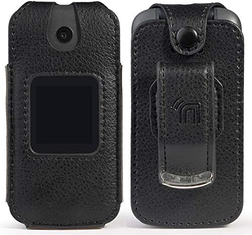 Случај за Alcatel Smartflip/Go Flip 3, NakedCellphone [Black Vegan Leather] Form-Fit Cover со [вграден заштита на екранот] и [метален