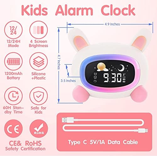 Winshine Kids Alarm Clock Clock Toddler ok да се разбуди часовникот за деца со ноќни светла, машина за звук за деца за спиење, симпатичен