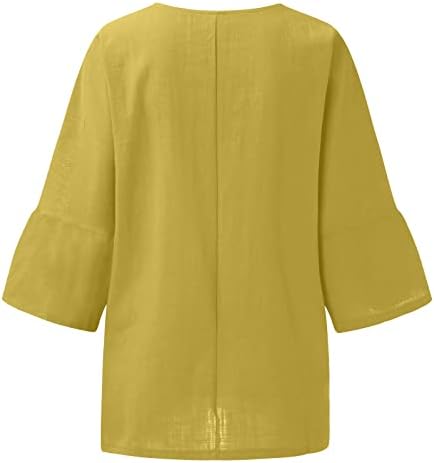 Памучна постелнина блуза за жени мода 3/4 ракав лабава туника 2023 лето случајно плус големина проточна страна сплит кошули маица