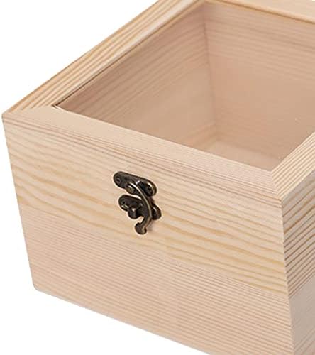 GazeChimp дрвена кутија со кутија за накит, недовршена кутија за подароци за складирање со шарка стаклена обвивка Декоративна бонбона