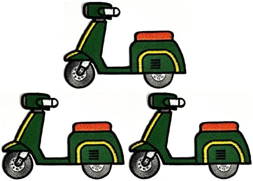 Кленплус 3 парчиња. Зелен Ретро Мотоцикл Железо На Закрпи Мотоцикли Цртан Филм Детски Моден Стил Везен Мотив Апликација Декорација