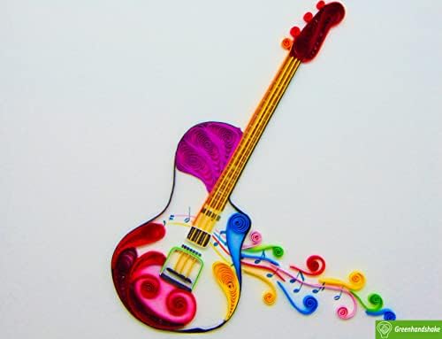 Уметничка гитара, Quilling картичка 3D - уникатна посветена рачно изработена, честитка за дизајн за роденден, Денот на вineубените, ден