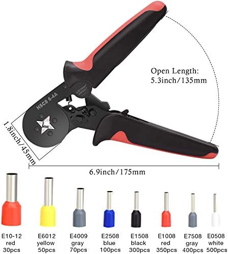 Ferrule Crimping Tools Wire Pliers-1800 парчиња жица Ферули со комплет за плејли за електричари, прилагодливи алатки за ретче со