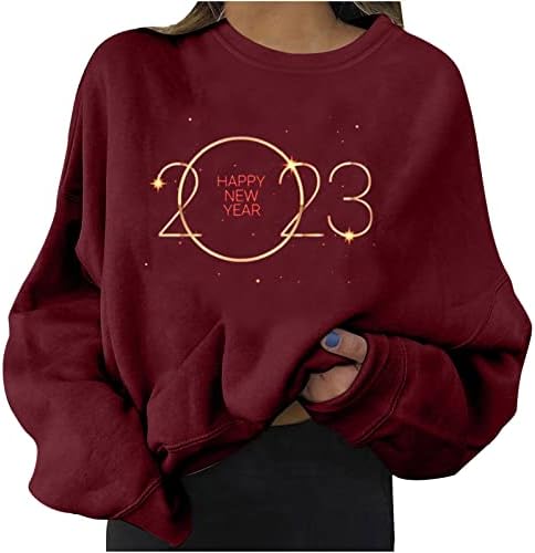 2023 Жени Цврсти Дуксери Плус Големина Среќна Нова Година Печатени Пуловер Со Долги Ракави Обичен Врат На Екипажот Обични Блузи
