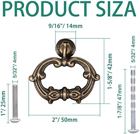 Zernmiarder 6pcs овални бронзени капки прстени влечења, мали рачки за прстен на прстенот на кабинетот, метални копчиња за прстени за фиоки