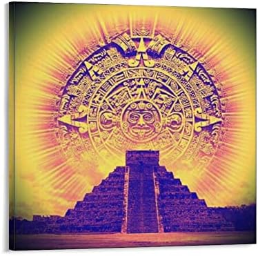 Постери на Томарт за украси за домашни wallидови, календар на календарот Ацтек Камен печатење сликарство за сликање постери и отпечатоци од wallидни