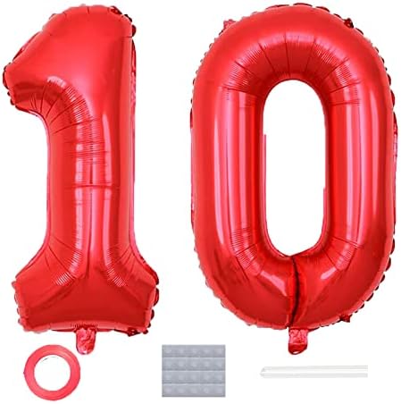 Црвена 10 Број Балони 40 инчен Џамбо Фолија Балони Матурска Балон За Момче Девојка 10 Ти Роденден Декорација Забава 10 Свадба