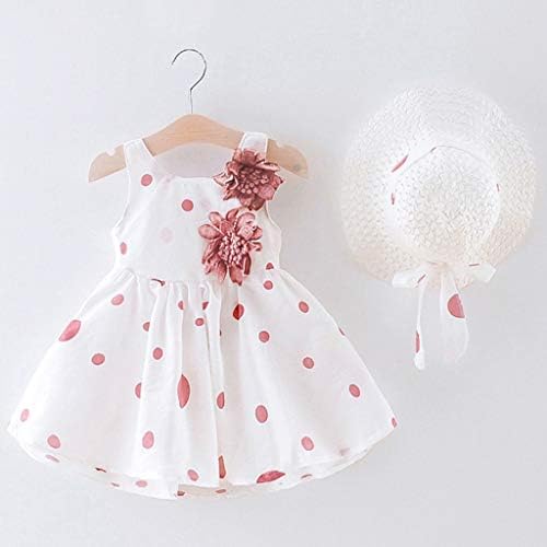 Облека за деца облеки со цвеќиња, печати облека фустан+капаче точка бебе принцеза капа Девојки црвени џемпер фустан