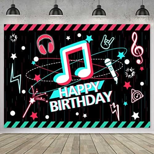 Sensfun Музика роденденска позадина музички социјални медиуми Среќен роденден Банер украси Винил Момчиња Девојки музички нота Караоке тематски