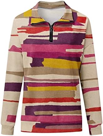 Kuaileya женски четвртина поштенски пуловер Обични врвови за женски моден печатење лапел половина патент лабава џемпер одговара на пулвер